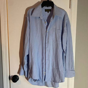 Roberto Vallini Blue Chevron Herring Bone Soft Button Down Dress Shirt